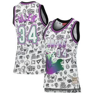 Original Ray Allen Milwaukee Bucks Women's 1996 Doodle Swingman Jersey White