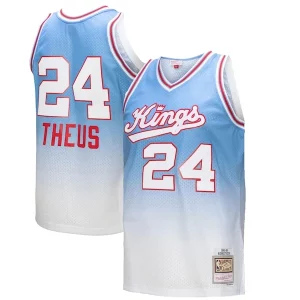 Fantástico Reggie Theus Sacramento Kings 1985/86 Hardwood Classics Fadeaway Swingman Player Jersey White/Light Blue