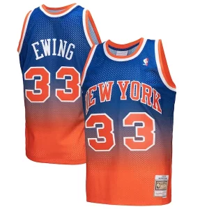 Increíble Clásico Práctico Patrick Ewing New York Knicks 1991/92 Hardwood Classics Fadeaway Swingman Player Jersey Orange/Royal