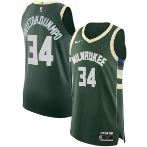 Original Giannis Antetokounmpo Milwaukee Bucks Nike Authentic Jersey Association Edition Hunter Green
