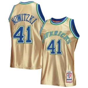 Maravilloso Dirk Nowitzki Dallas Mavericks 75th Anniversary 1998/99 Hardwood Classics Swingman Jersey Gold