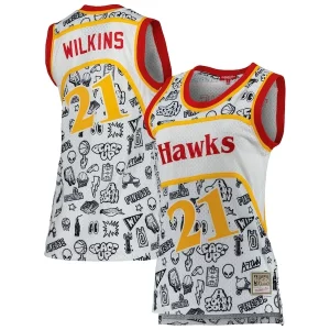 Maravilloso Dominique Wilkins Atlanta Hawks Women's 1986 Doodle Swingman Jersey White
