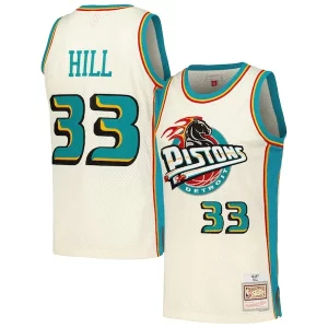 Práctico Comodo Ideal Grant Hill Detroit Pistons Chainstitch Swingman Jersey Cream
