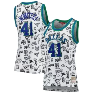 Maravilloso Dirk Nowitzki Dallas Mavericks Women's 1998 Doodle Swingman Jersey White