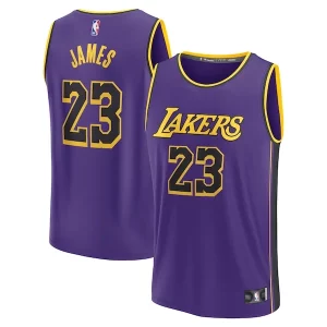 Práctico LeBron James Los Angeles Lakers 2022/23 Fast Break Replica Jersey Statement Edition Purple