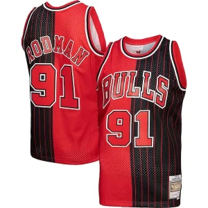 Lujoso Dennis Rodman Chicago Bulls Hardwood Classics 1995/96 Split Swingman Jersey Red/Black