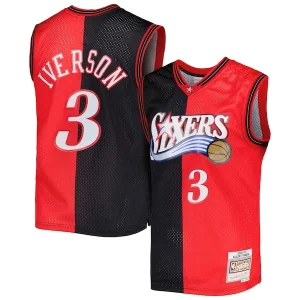 Maravilloso Fácil de llevar Allen Iverson Philadelphia 76ers Hardwood Classics 2000/01 Split Swingman Jersey Black/Red