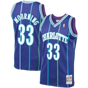 Hermoso Comodo Fácil de llevar Alonzo Mourning Charlotte Hornets 1994/95 Hardwood Classics Swingman Jersey Purple