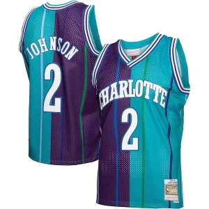 Elegante Hermoso Larry Johnson Charlotte Hornets Hardwood Classics Split Swingman Jersey Teal/Purple