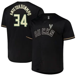 Elegante Atractivo Versátil Giannis Antetokounmpo Milwaukee Bucks Profile Big & Tall Name & Number Button Up Jersey Black