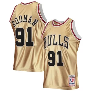 Increíble Dennis Rodman Chicago Bulls 75th Anniversary 1997/98 Hardwood Classics Swingman Jersey Gold