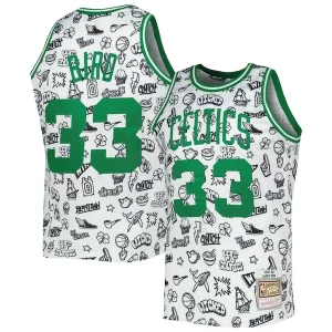 Original Increíble Práctico Larry Bird Boston Celtics 1985/86 Hardwood Classics Doodle Swingman Jersey White