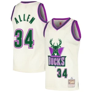 Bonito Único Ray Allen Milwaukee Bucks Chainstitch Swingman Jersey Cream