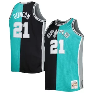 Lujoso Tim Duncan San Antonio Spurs Big & Tall Hardwood Classics 1998/99 Split Swingman Jersey Black/Teal