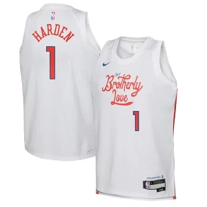 Bonito Estupendo Clásico James Harden Philadelphia 76ers Nike Youth 2022/23 Swingman Jersey City Edition White