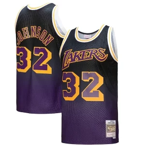 Lujoso Genial Cool Magic Johnson Los Angeles Lakers 1984/85 Hardwood Classics Fadeaway Swingman Player Jersey Purple/Black/Gold