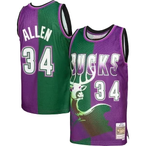 Exquisito Ray Allen Milwaukee Bucks Hardwood Classics 1996/97 Split Swingman Jersey Green/Purple