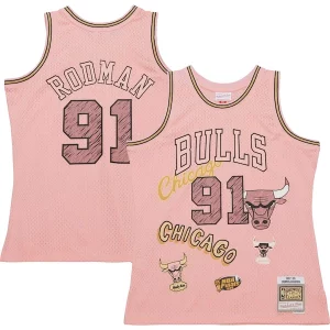Original Práctico Dennis Rodman Chicago Bulls 1997/98 Swingman Sidewalk Sketch Jersey Pink