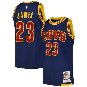 Original Robusto Genial LeBron James Cleveland Cavaliers 2015/16 Hardwood Classics Authentic Jersey Navy